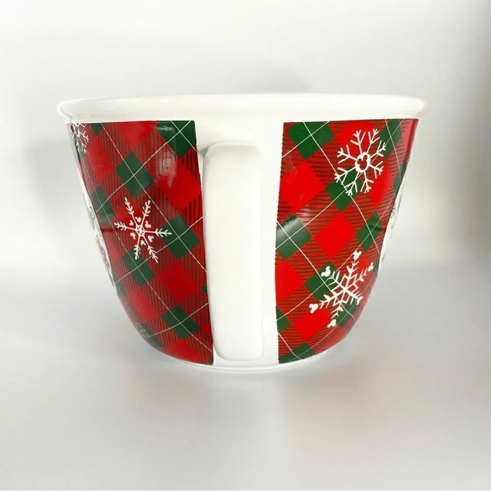 Disney Ceramic Mixing Bowl Mickey Mouse Minnie Christmas Holiday Plaid 10 Cup